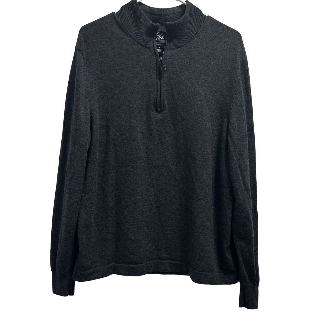 Men's Grey Jos. A Banks Traveler Pullover Crewneck Knit Pure Merino Wool Sweater
